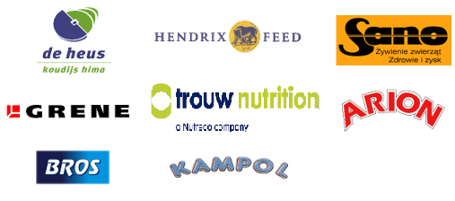 De Heus Koudijs Hima, Hendrix Feed, Sano, Grene, Polfarm Trouw Nutrition, Arion, Bros, Kampol, Polmass